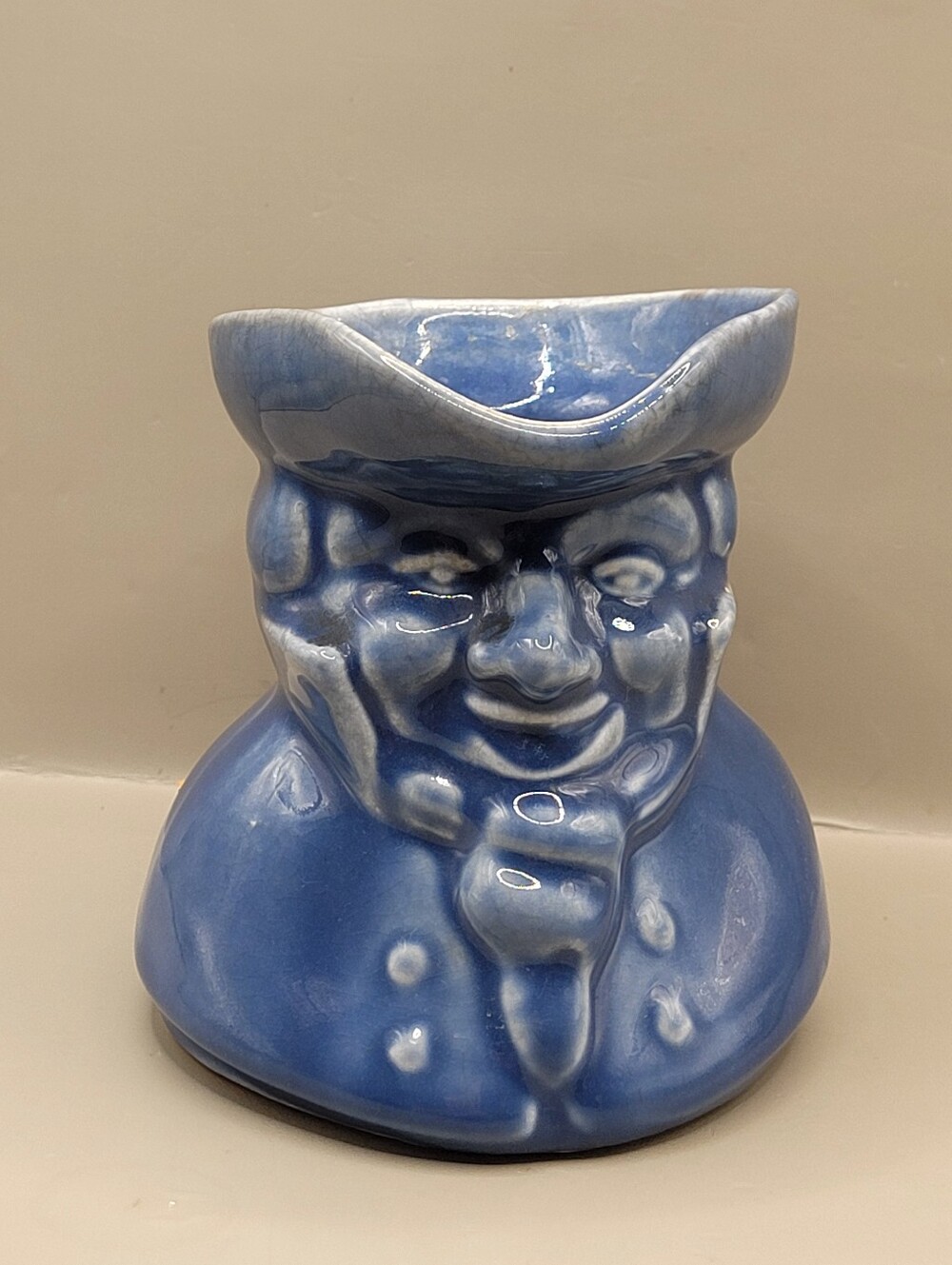 Vintage Denby Blue Toby Jug Character Face Creamer Pitcher Pottery 4.75" England